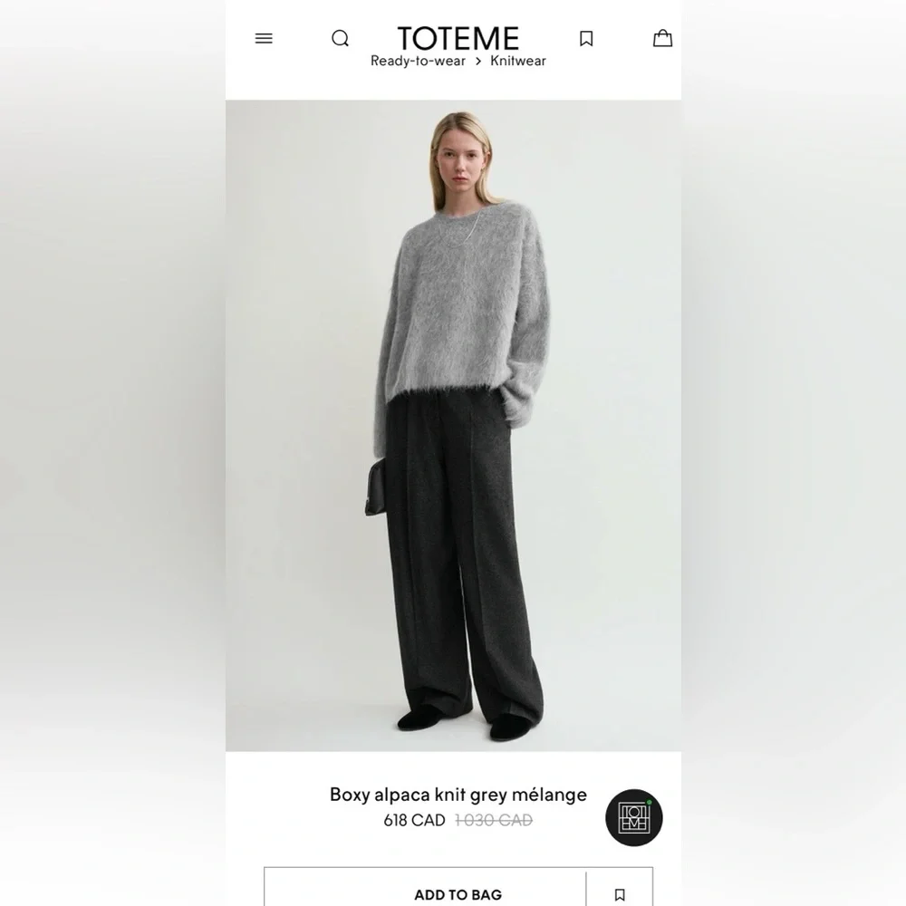 Toteme Gray Alpaca Boxy Wool Sweater Medium M RARE Soft Luxury - Picture 1 of 12